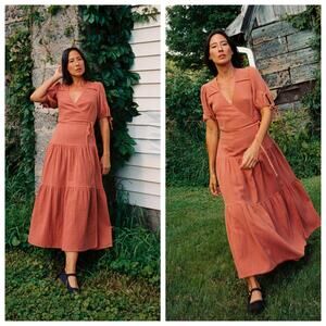 Christy Dawn Augusta Terracotta Gauze Wrap Dress Large